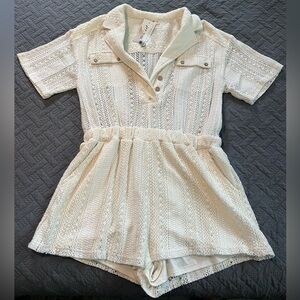 White Knit Short-Sleeved Romper